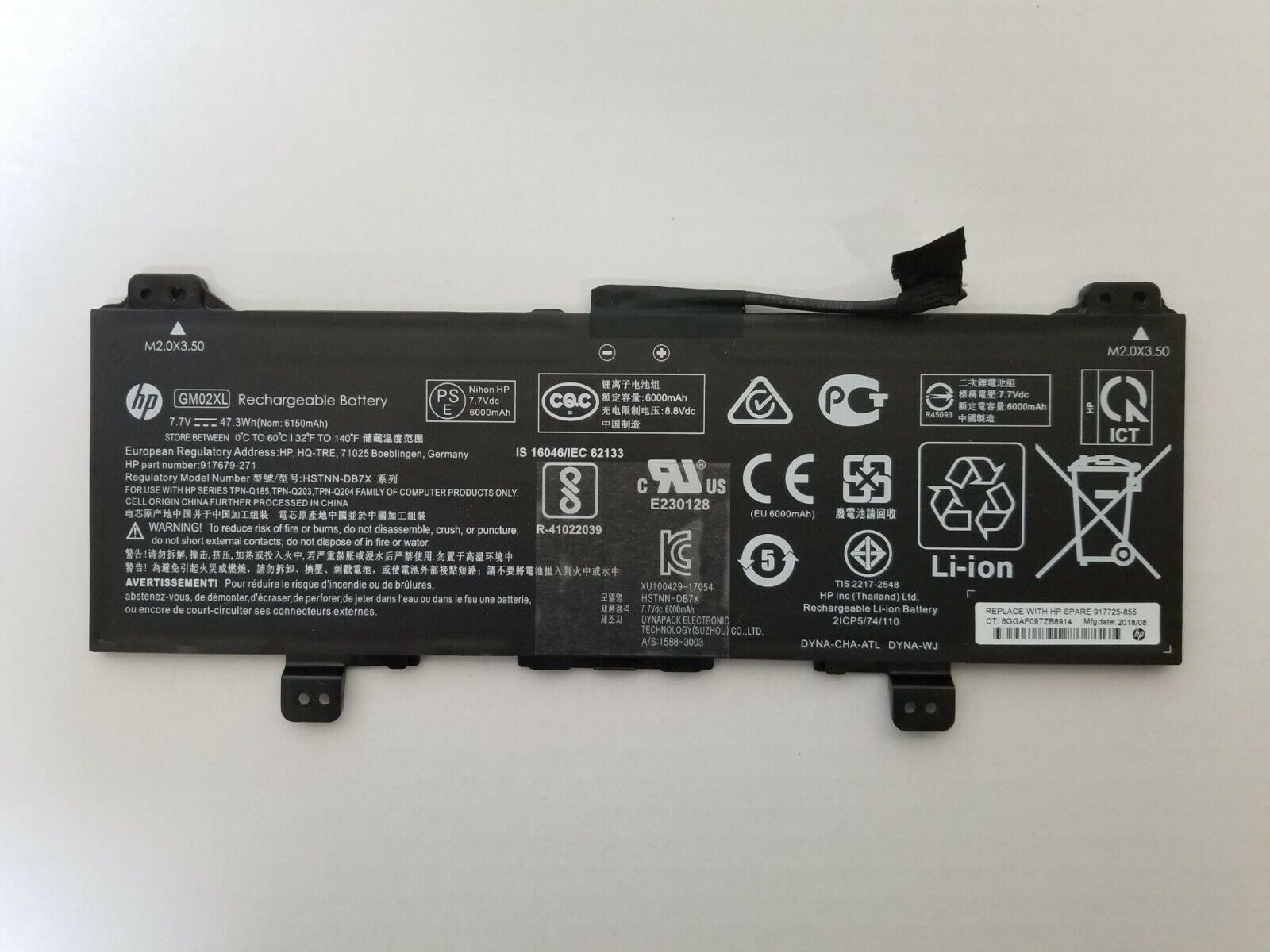 7.7V 47.3Wh HP Chromebook 14-ca050nd 14-ca050nr Battery